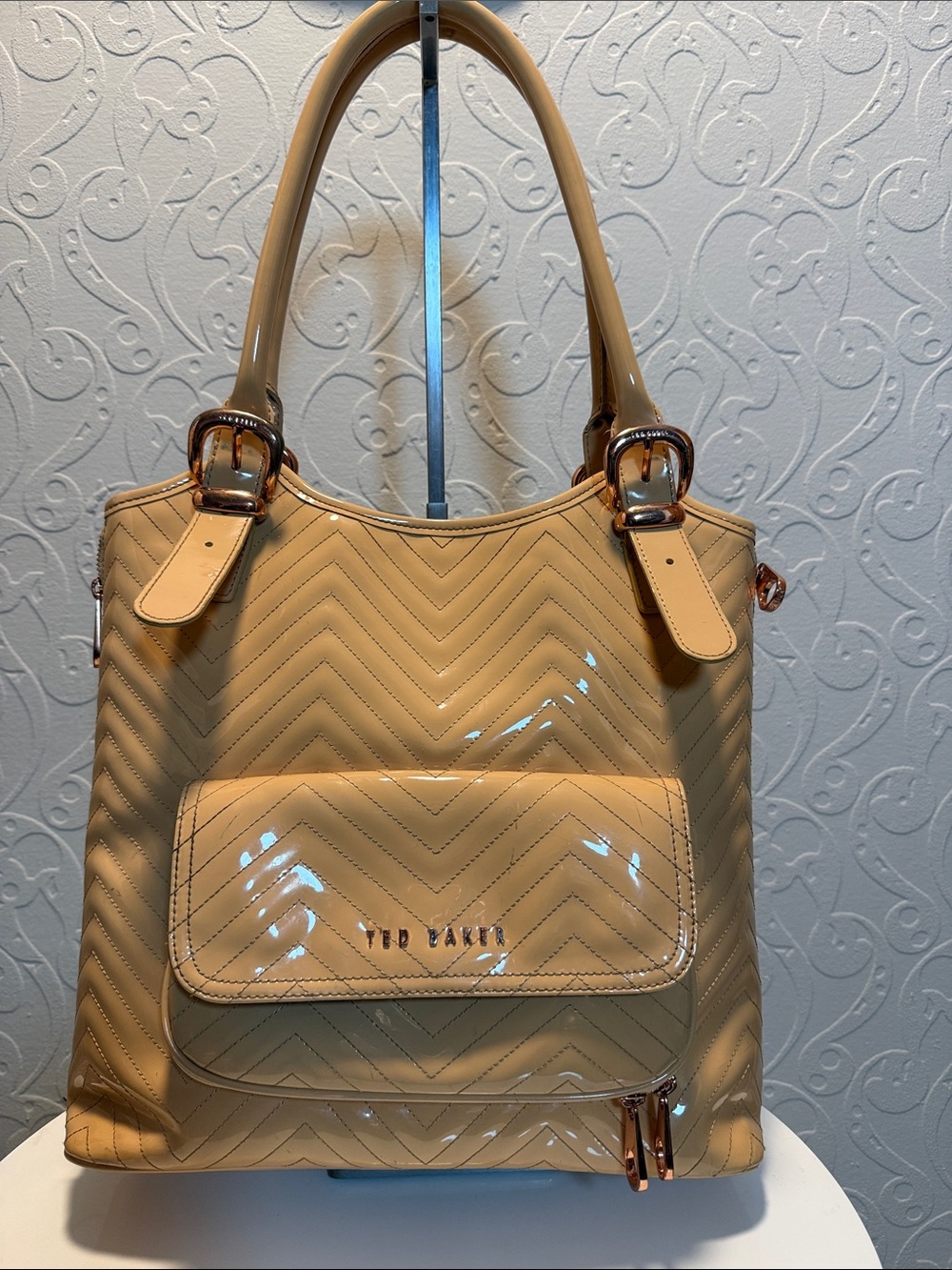 Ted Baker Tan Patent Quilted Shoulder Tote